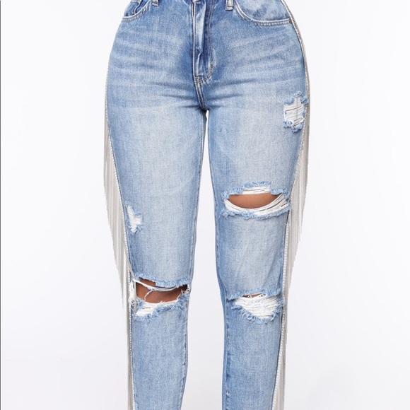 Fashion Nova Denim - Medium wash Denim chain fringe Jean